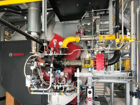 Beispiel eines umgesetzten Brennstoff-Konzepts mit Wasserstoff, Erdgas und leichtem Heizöl an einer Bosch-Kesselanlage bei einem Pharmaunternehmen.